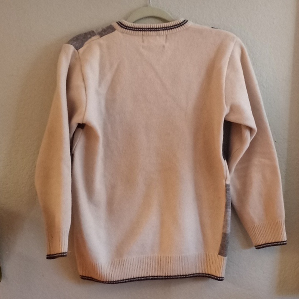 Bombay High Sport Classic Lamb Wool Preppy Checkered V-Neck Long Sleeve Sweater - Picture 4 of 5